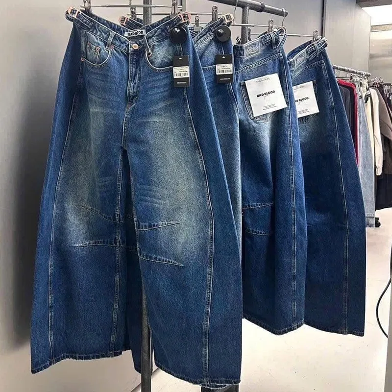 

Badblood BCAC series spicy jeans for women loose fit and slimming straight leg wide leg pants niche pants