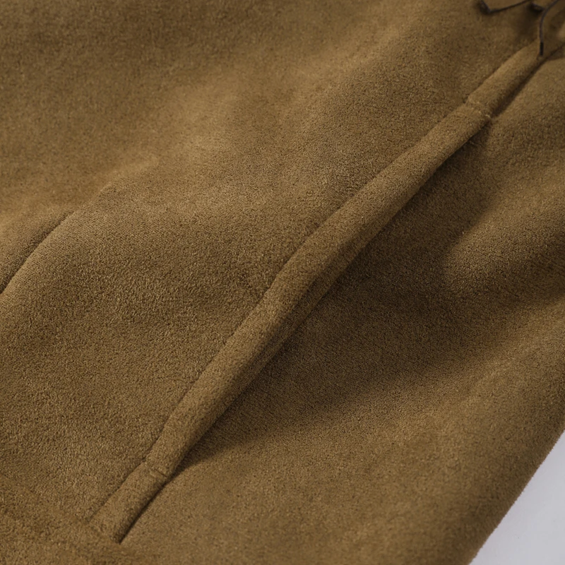 Damen-Wildlederjacken mit Übergroßem Revers und Quasten, Einreihige Kurze Mäntel, Herbst-Damenjacke mit Langen Ärmeln, Neue Oberbekleidung – Detail 8