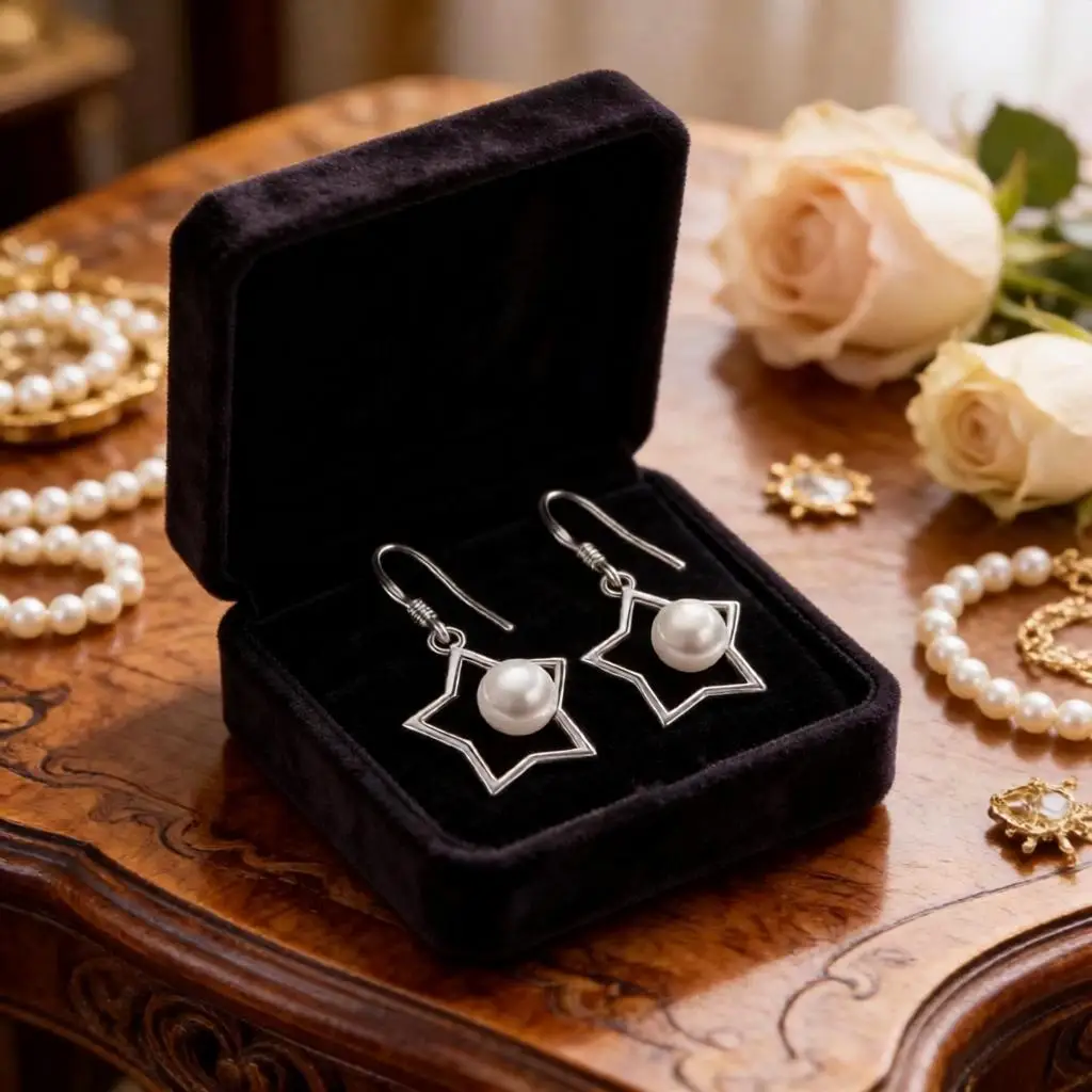 Elegant 925 Sterling Silver Stars Shape Pearl Drop Earrings for Women Girls Wedding Engagement Party Fashion Jewelry Gifts