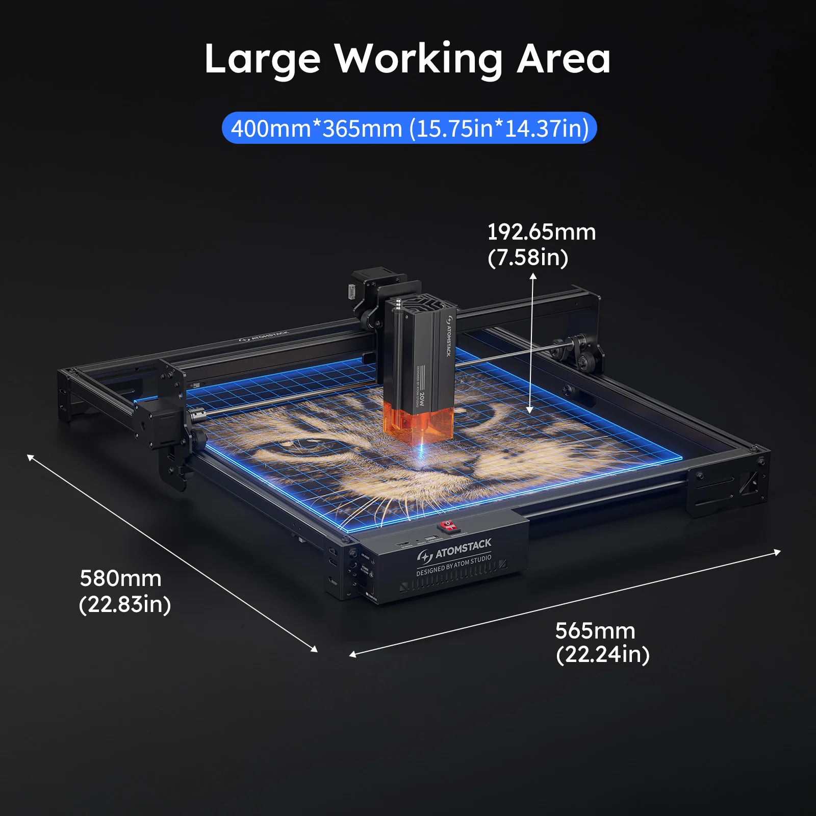 Atomstack A20 Pro V2 Macchina per incisore laser 20W Quad-Laser Cutter Metallo Arcilico Legno Vetro 400 * 365mm