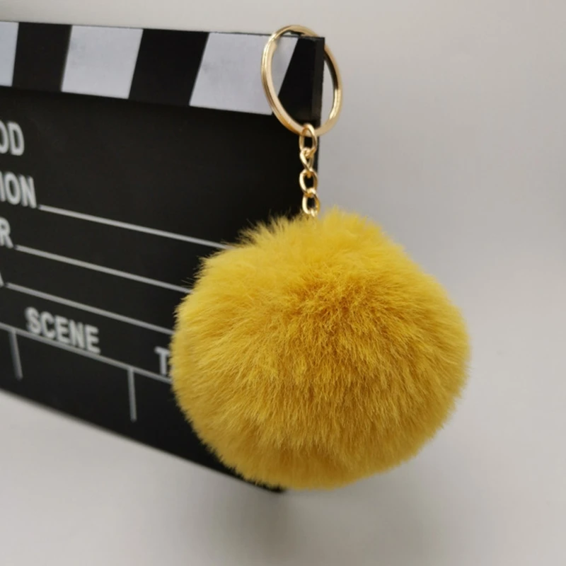 Pom Poms Keychains Fluffy Artificial Fur Puff Hair Ball Pompoms Car Bag Backpack Pendant Charms with Circle Keyring