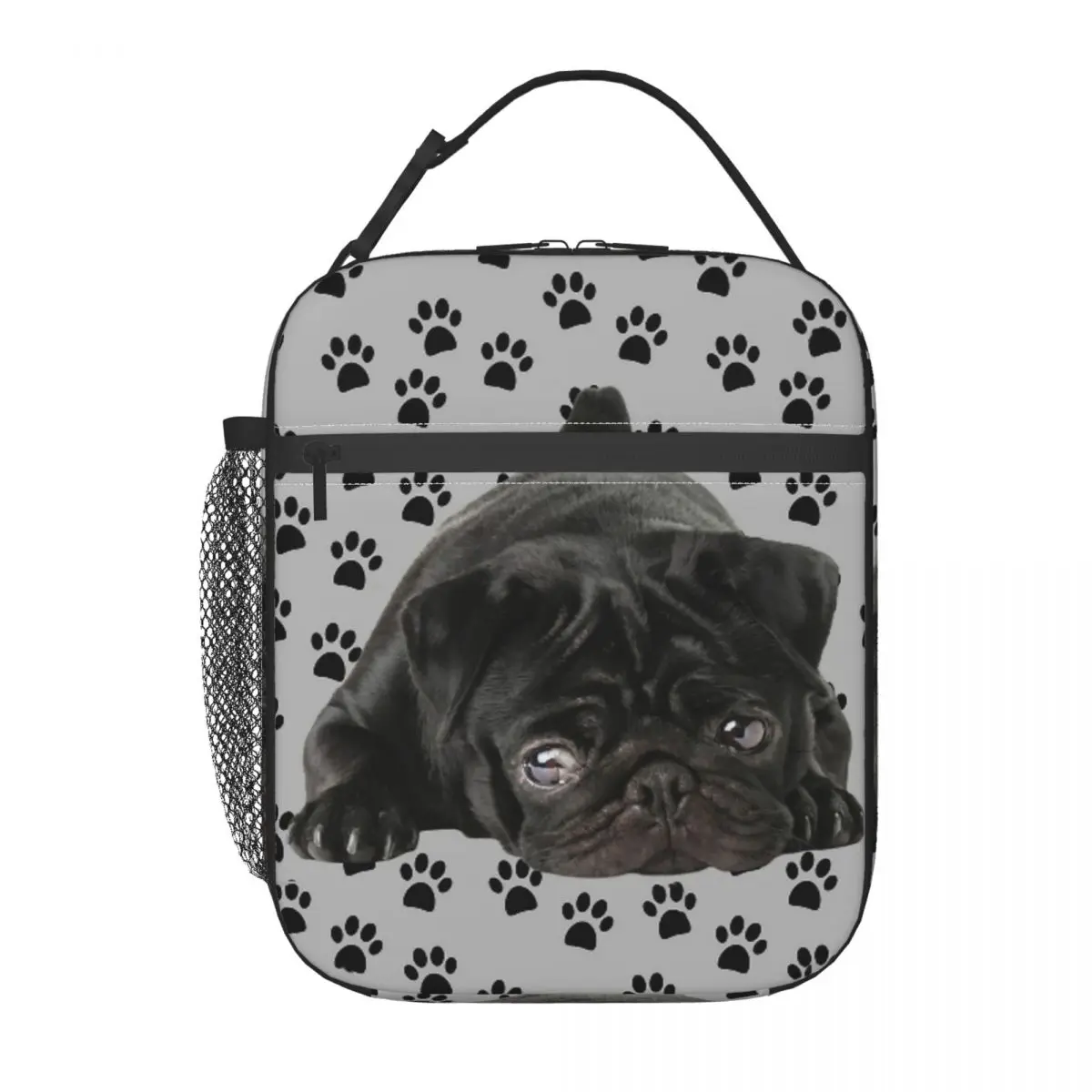 Adorable Black Pug Insulated Lunch Bag for Women Children Leakproof Food Boxes Thermal Lunch Box Tote