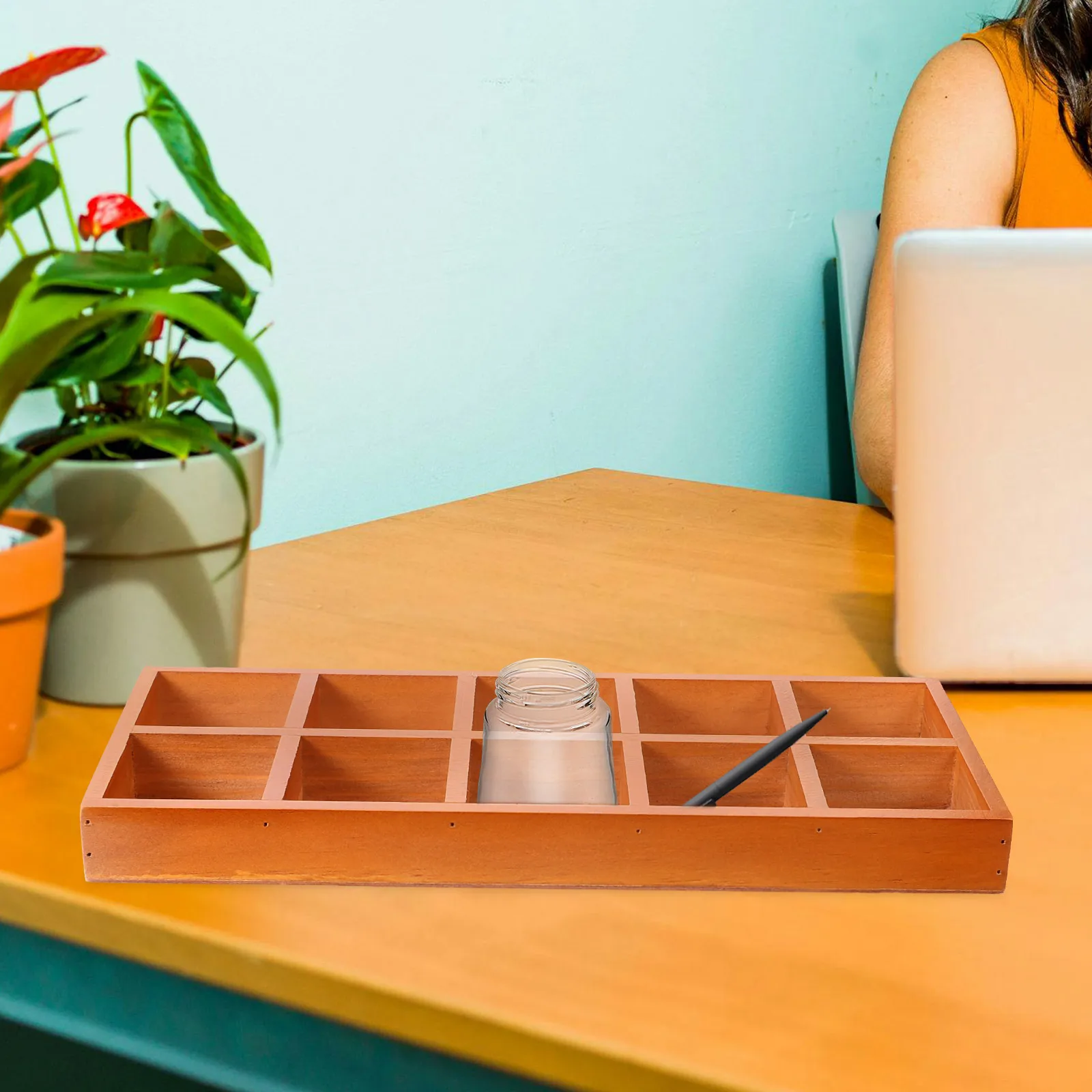 

1pc Wooden Storage Box Multifunctional Desktop Organizer Eco-Friendly Large Compartment Container for Home Office Stationery
