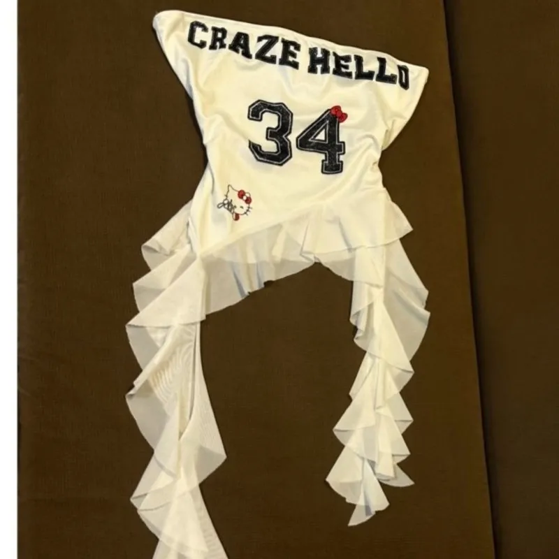 

Панк сладкий укороченный топ, летний сексуальный женский топ с открытыми плечами, топ-труба Kpop, эстетичная майка с нерегулярными кисточками, женская сексуальная уличная одежда Y2k