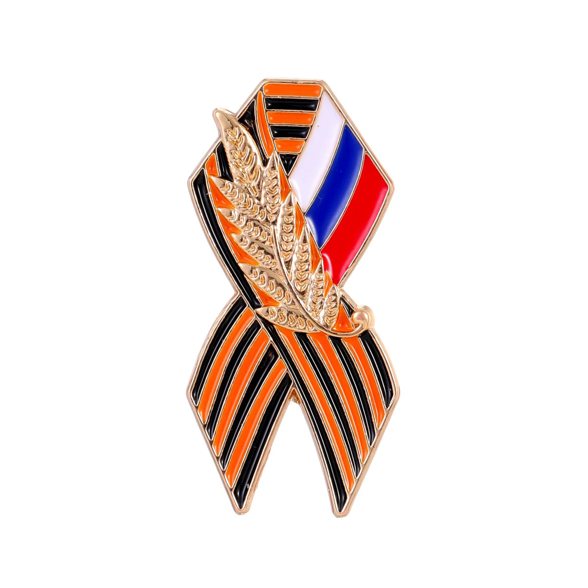 Fashion Enamel Russia National Flag George Ribbon Brooches Alloy Wheat Ear Bow Tie Pin For Women Men Clothing Hat Bag Badge Gift