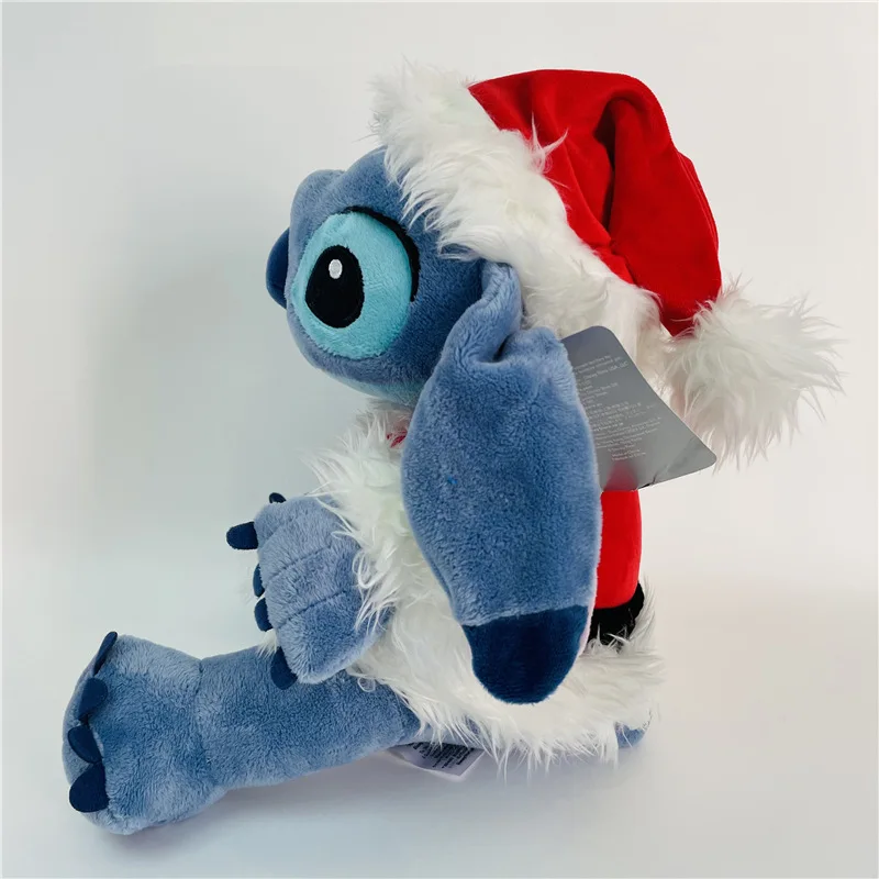 28cm Disney Stitch Cos Santa Claus dibujos animados Kawaii muñeco de peluche juguetes suave relleno almohada cojín trasero niños regalos de navidad