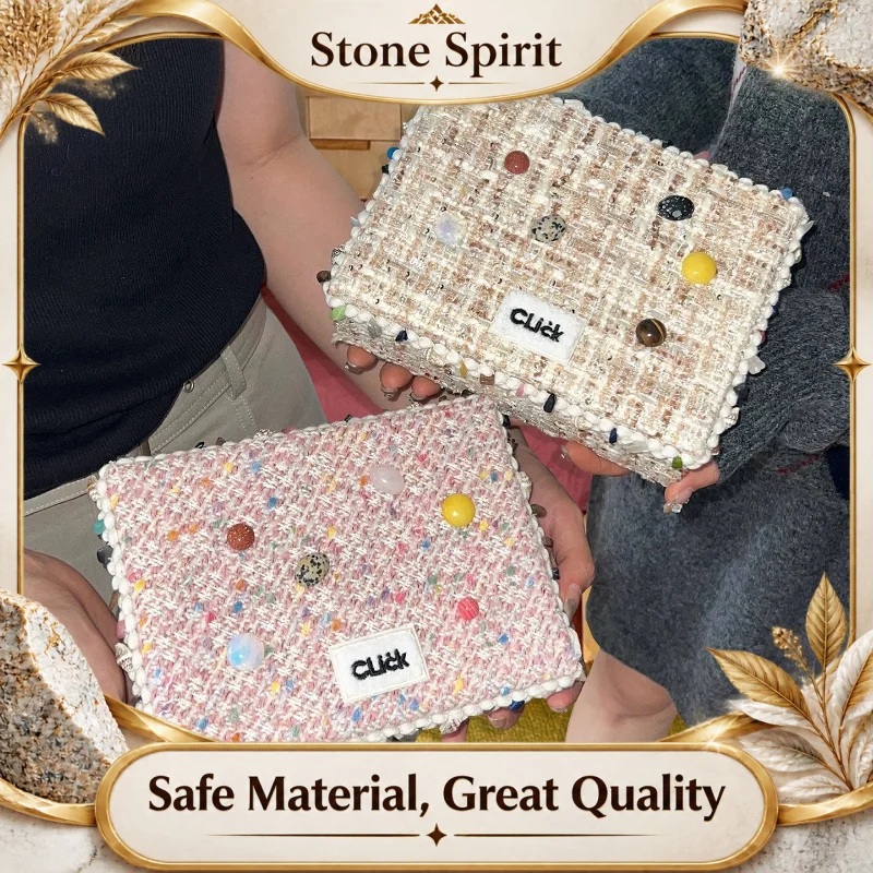 Light Luxury Jewelry Box with Gemstones, Luxury Tweed Ring & Bracelet Organizer with Compartments, Velvet Lined Gift for Women