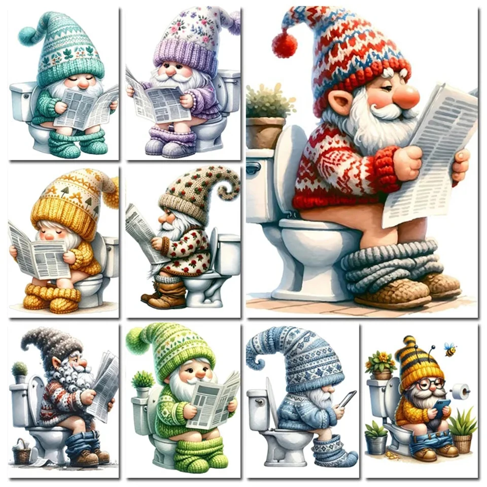 Full square/round diamond painting embroidery Gnome On The Toilet Diamond Painting DIY Cross Stitch Kits Cartoon  home decor