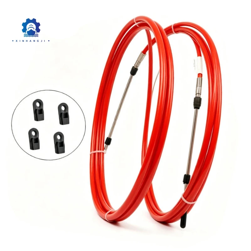 2 Pcs Throttle Shift Cable and Four Connectors For Yamaha / Honda / Suzuki Outboard Steering System 8-23 FT Outboard Cable
