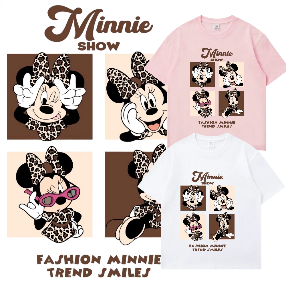 

Disney Minnie Mouse Cotton T Shirt Fashion Minnie Print Summer Autumn Family Matching Outfits Parent-child Oversize Girl's Tee
