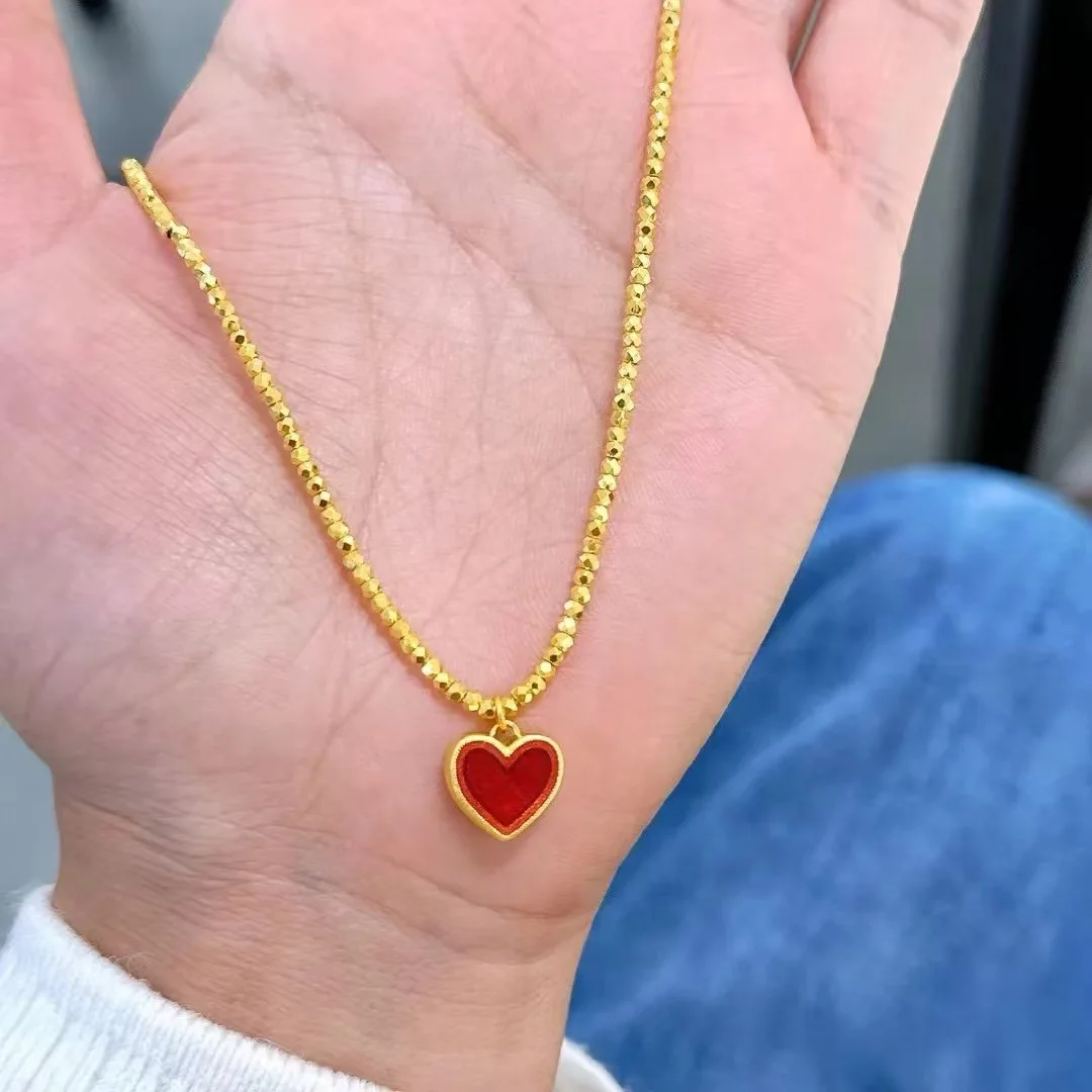 Fylia Jewelry  Fylia Jewelry   Light luxury 9999 24K real gold red love dance flashing bead necklace for women sweet and high-en