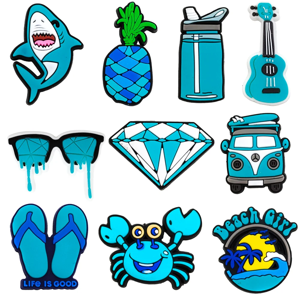 10 Stück/Set VSCO blaue Serie Schuh-Charms DIY Schuhschnallen-Zubehör PVC Schuhdekorationen Weihnachtsgeschenke