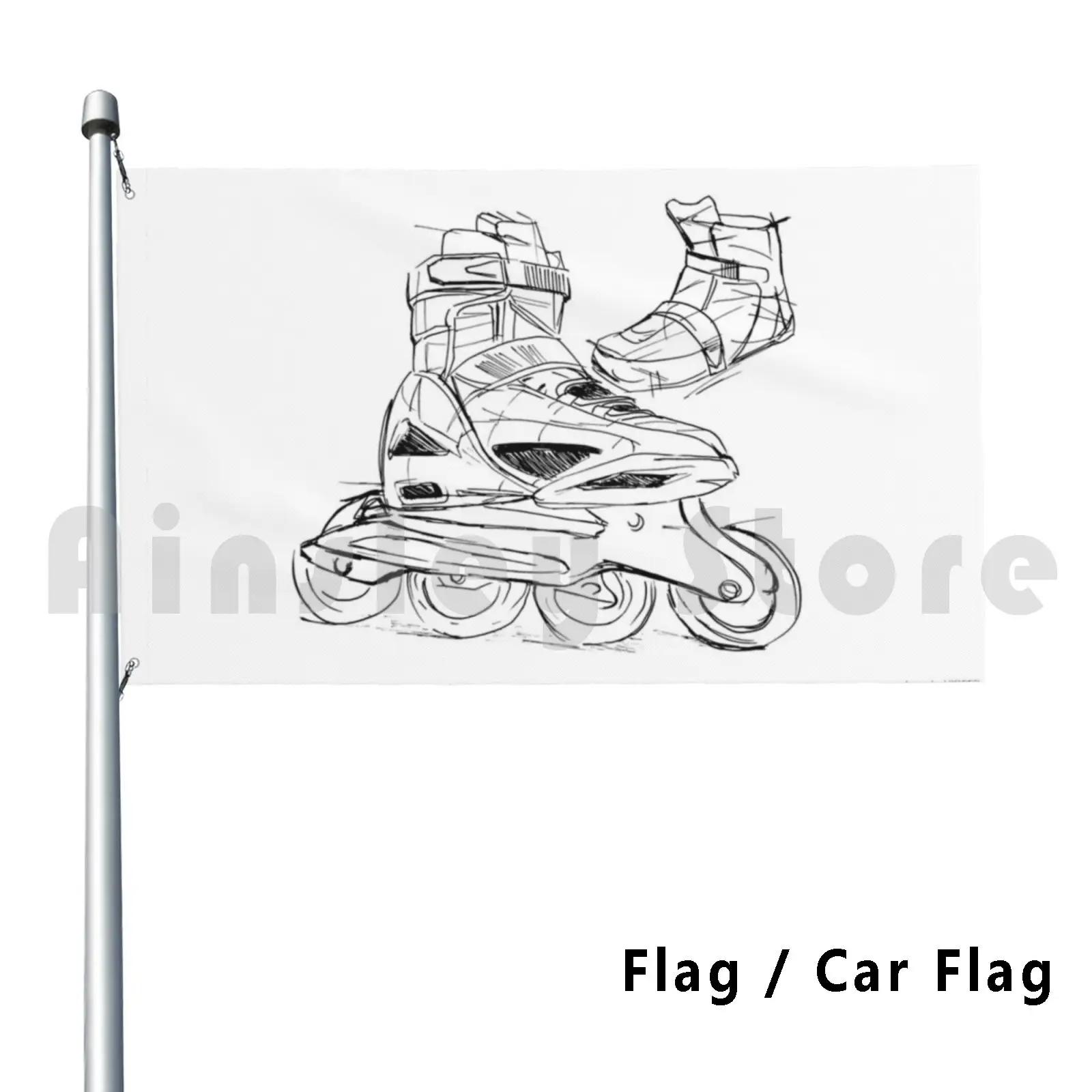 Schematic Outdoor Decor Flag Car Flag Skate Schematic Inline Tech Sport Roller Black White Sketch Hand Rendered