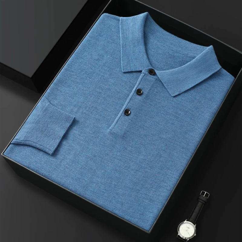 Picture 4: Slim-fit button autumn and winter new 100% Merino wool men's pullover polo collar sweater Fashion warm undershirt shirt top