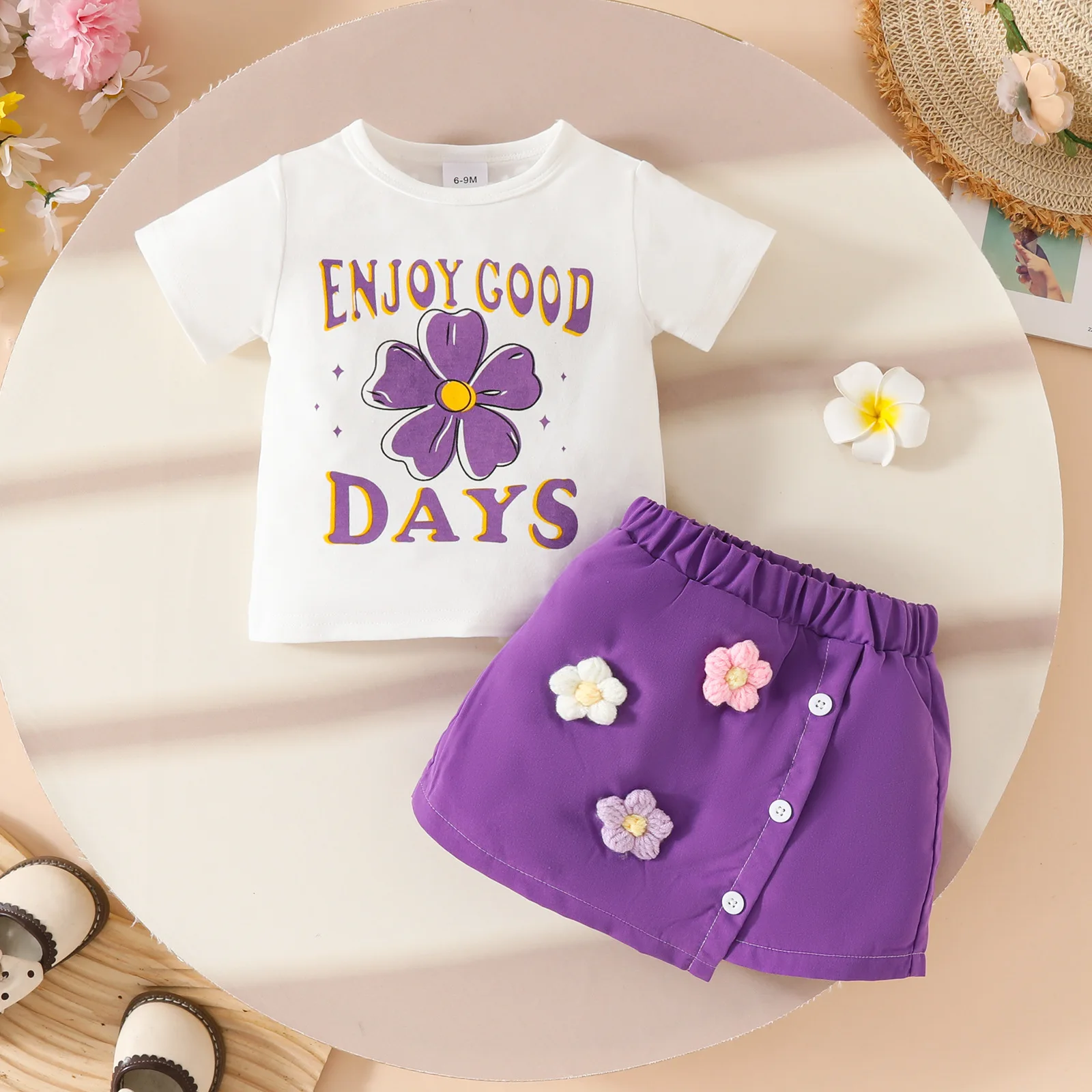 

2pcs Summer Set for Kids Baby 0-3 Year Old Girls Embroidery Honey Top and Waffles Short Set Baby Girl Clothes Outfit