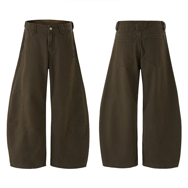 Men's Denim Pants New Deconstruction Solid Color Vintage Drape Bottom Straight Wide Leg Cleanfit Male Jeans
