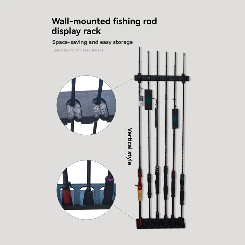 Fishing Rod Holders  6-Rod Rack Vertical Pole Holder Wall Mount Modular Fishing Pole For Garage Wall