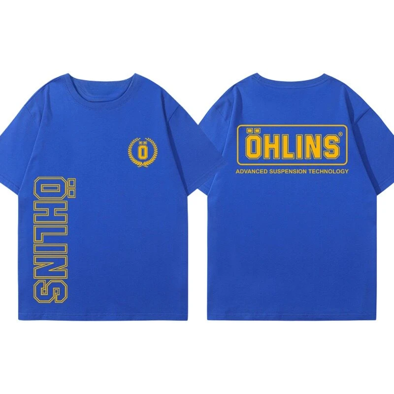 Top OHLINS Motorcycle Shock Absorber Modified Cotton Short-sleeved T-shirt for Male Motorcycle Enthusiasts Club