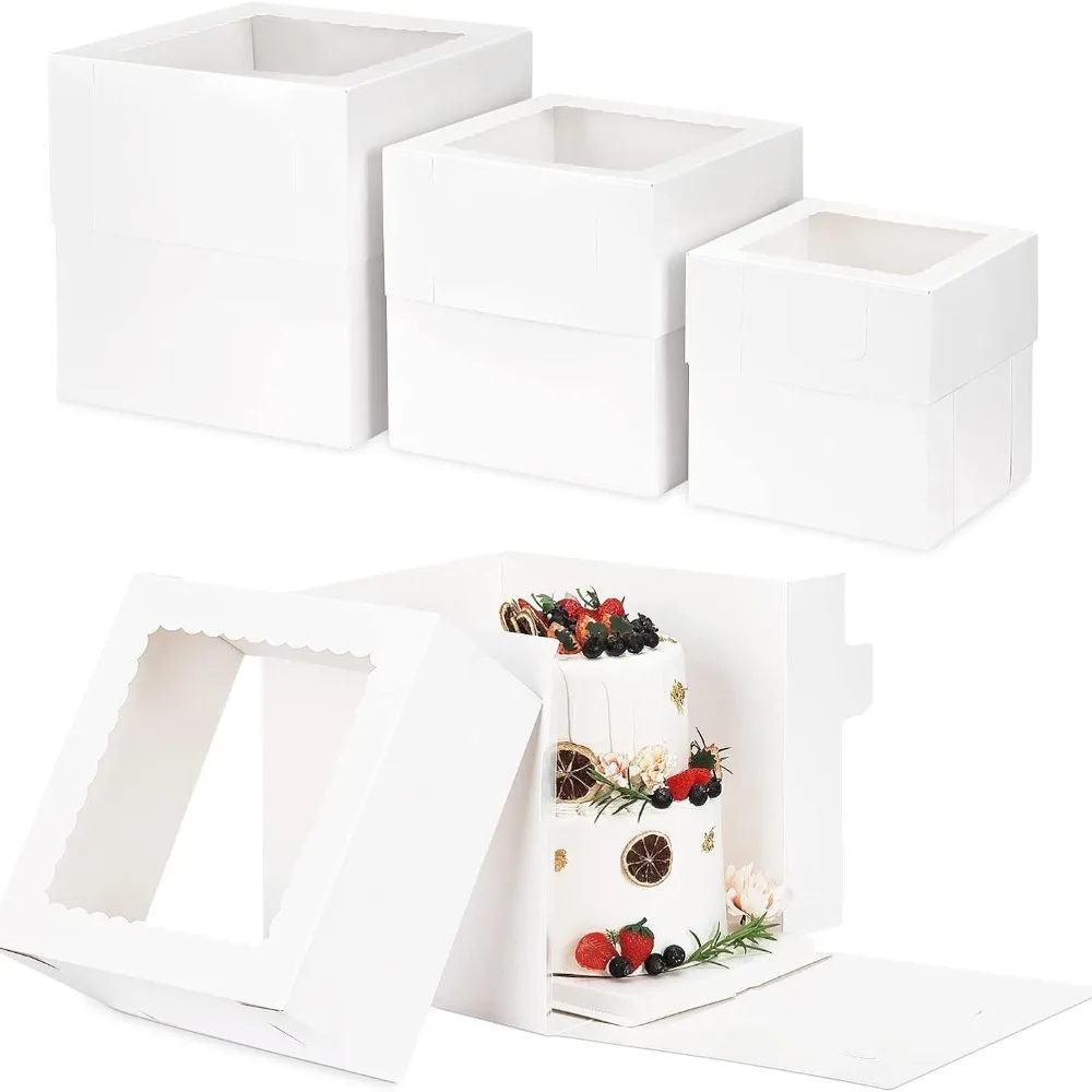 10pcs Cake Decorating Supplies Square Disposable Cake Packaging Box White DIY Pastry Box with Window Cake Container Bakery