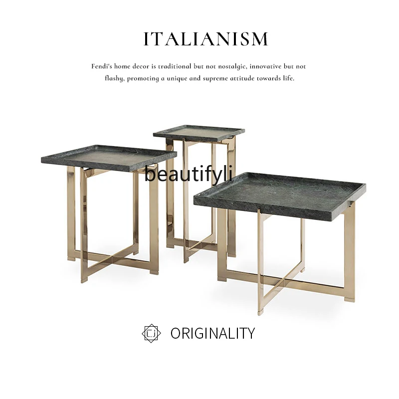 Marble Side Table Nordic Modern Living Room Coffee Size Combination Metal Corner round Tea Table image 2