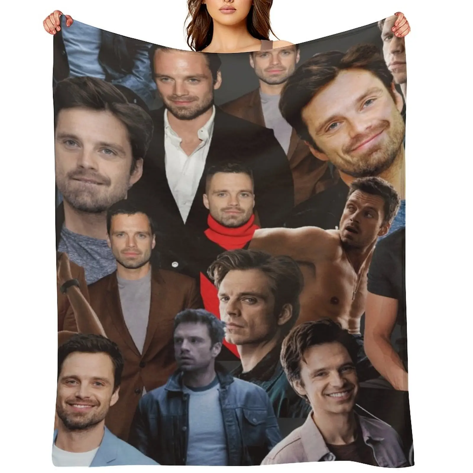 

Sebastian Stan photo collage Throw Blanket Beach Bed covers christmas gifts Soft Big Blankets