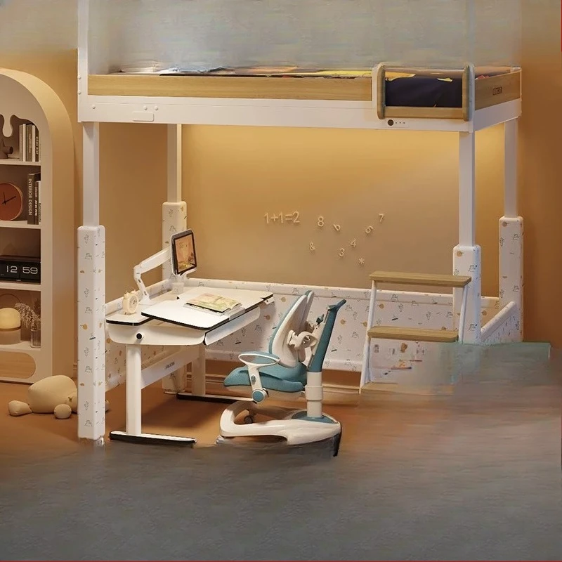Electric lifting smart  Small apartment cream wind solid wood children's Boy and girl bed Parent-child