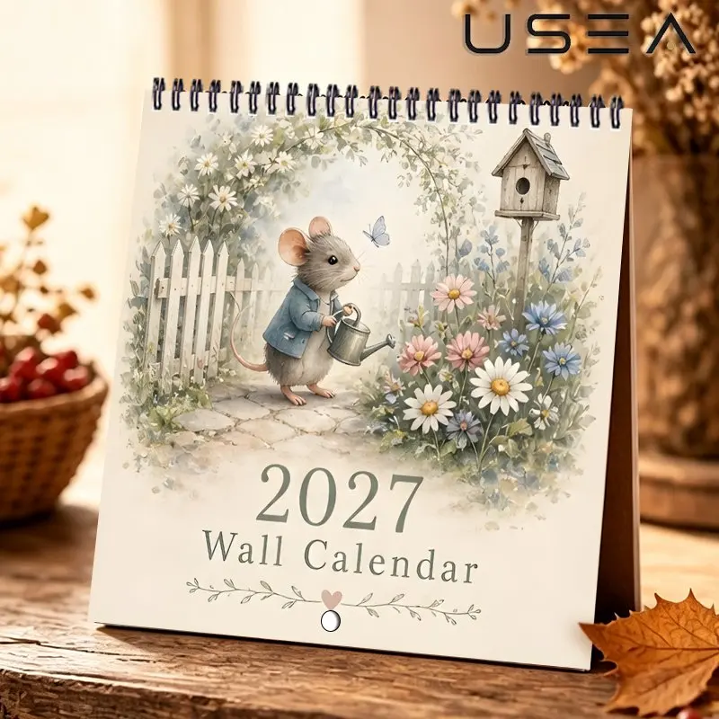 2027 Wall Calendar, 12 Month Monthly Planner & Yearly Organizer  Garden Mouse Floral Design, Christmas New Year Seasonal Gift