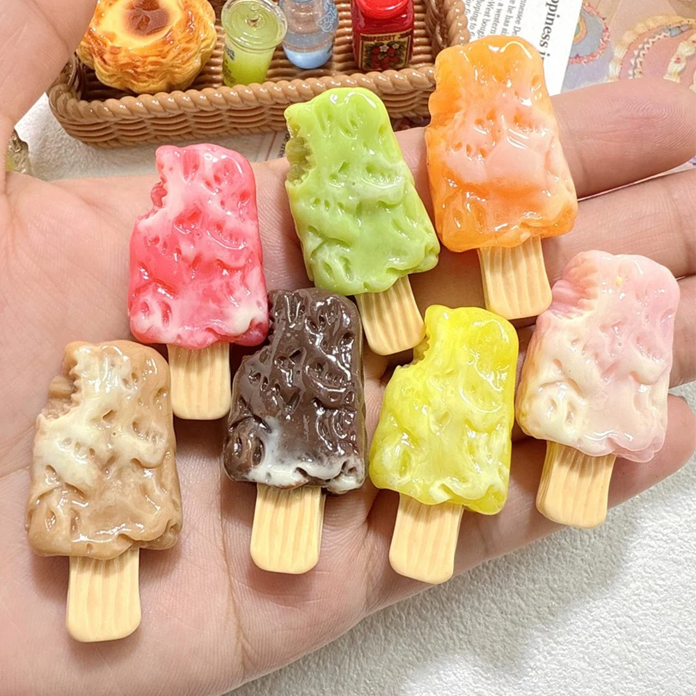 5PCS Shiny 19x37mm Milk Popsicle Miniature Flat Back Resin Cabochons For Hairpin Scrapbooking DIY Home Decor Craft Accessories