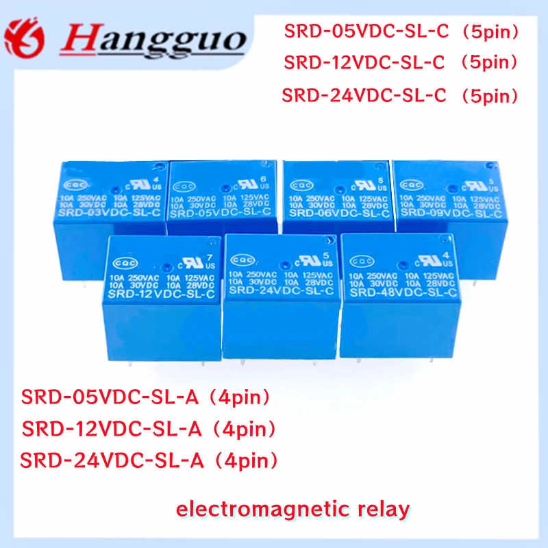 5-10PCS/Lot SRD-05VDC-SL-C SRD-12VDC-SL-C SRD-24VDC-SL-C SRD-05VDC-SL-A SRD/5V/12V/24V-SL-A-C  250VAC 10A 4pin 5PIN Power Relays