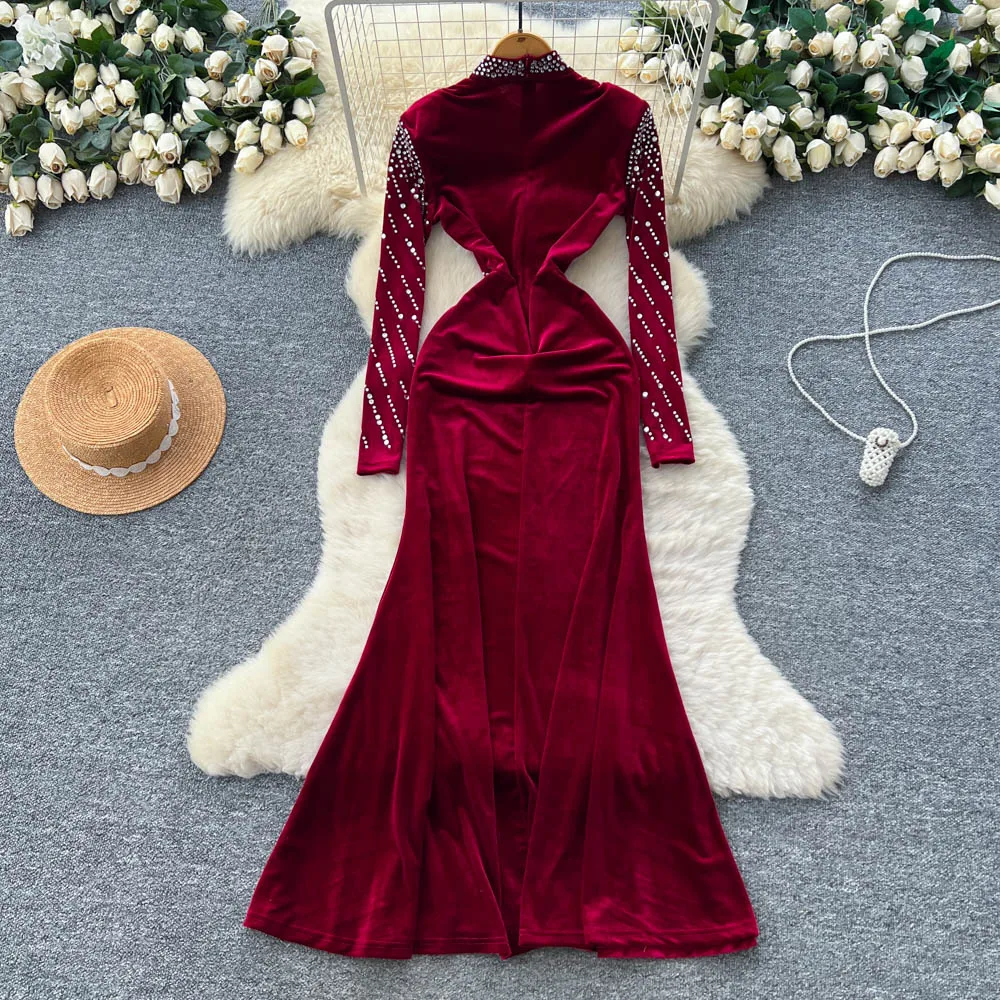 فستان حورية البحر قطيفة عتيق أنيق أنيق على الموضة الكورية فستان صيفي للخريف ملابس نسائية #2