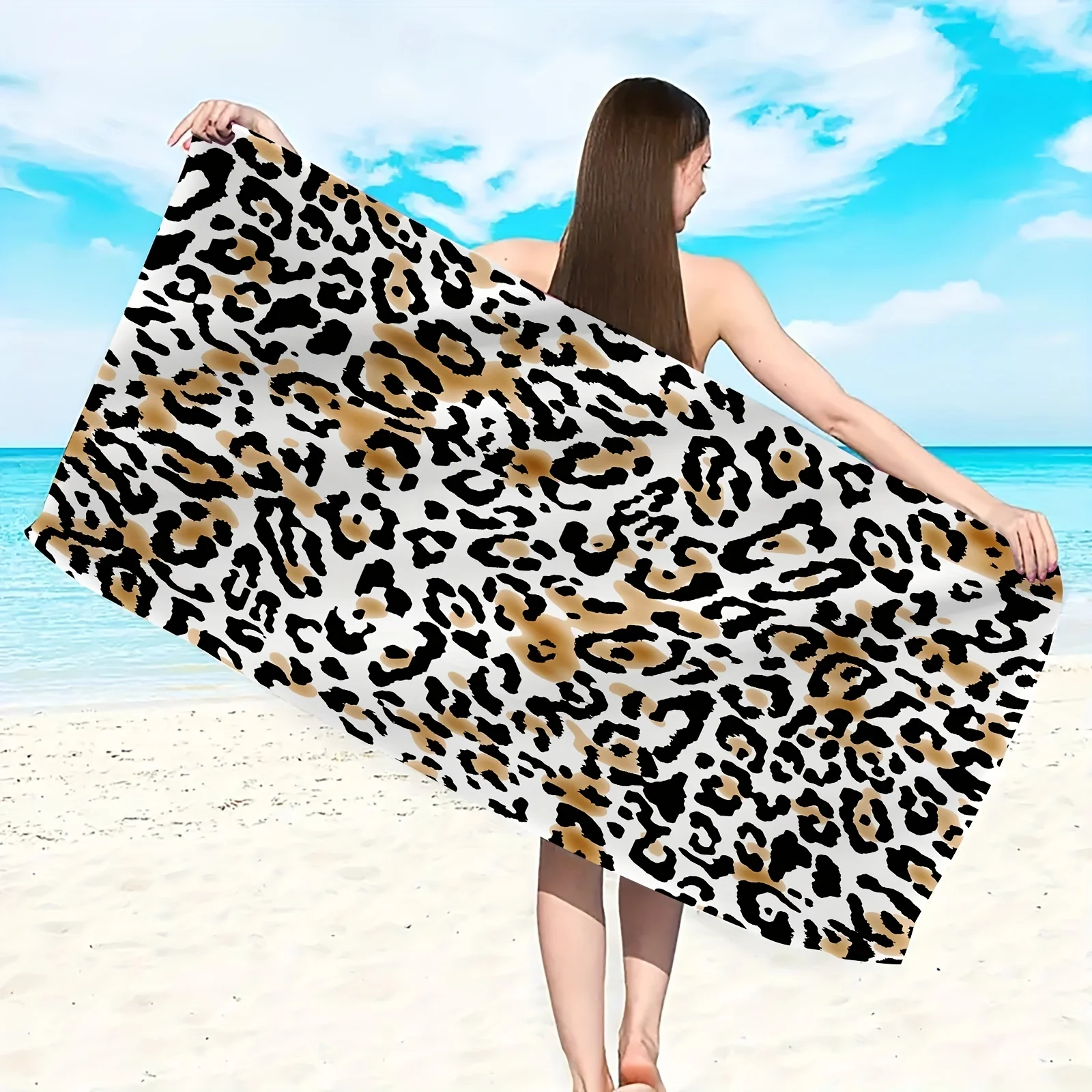 Leopard Print Beach Towel - Stylish Animal Pattern Microfiber Towel, Soft Quick Dry Sand-Free for Travel Pool Fashion Lovers
