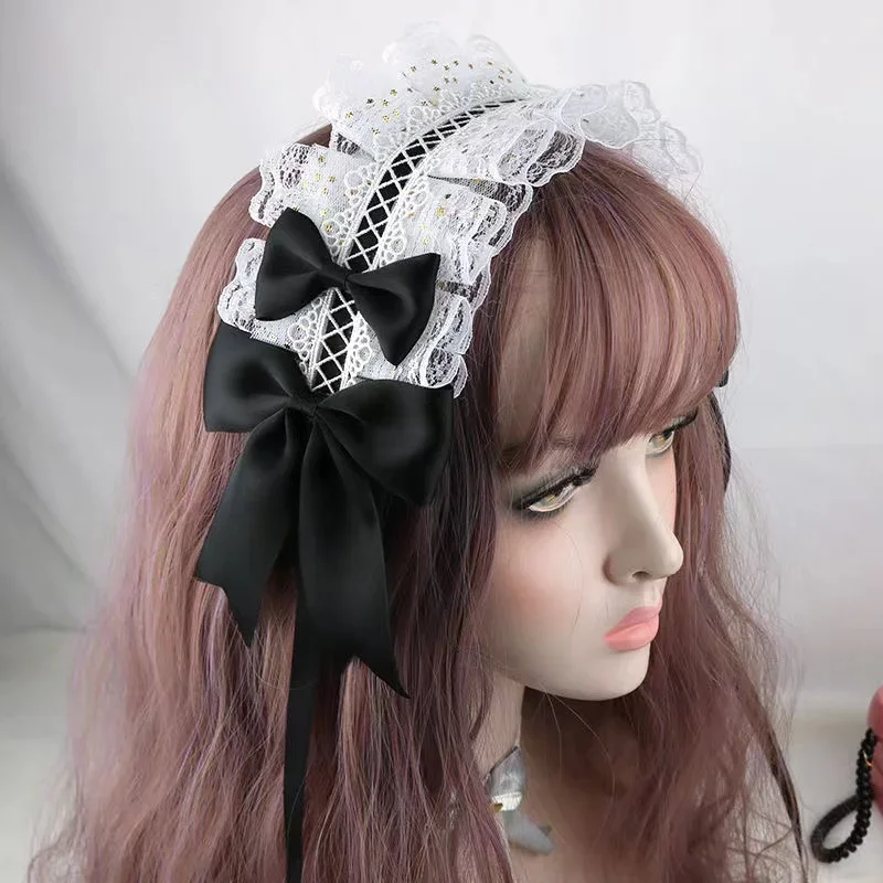 Adorável doce cabelo hoop anime maid cosplay bandana lolita laço flor headwear feito à mão para meninas mujer kawaii acessório de cabelo