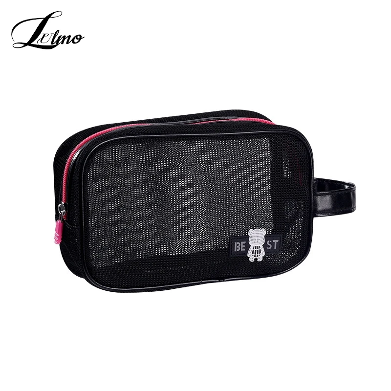 Women Mesh Cosmetic Pouch Travel Storage Shower Bag Portable Beach Toilet Handbag Large Capacity Toiletries Organizer Cases