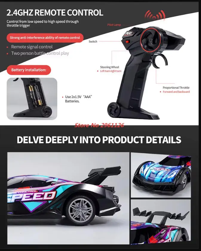 Remote Control Racing Car Colorful Light Car Toy 2.4G High Speed RC Drift Supercar Race Sport Cars Toy Model Vehicle Gifts