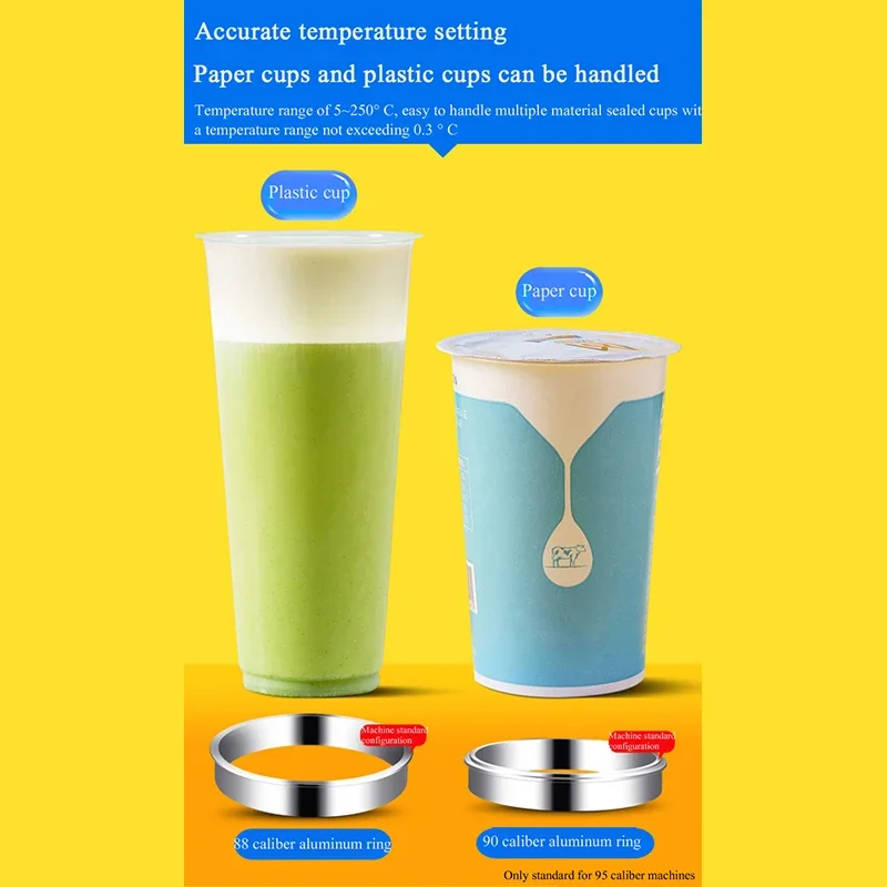 Stainless Steel Fully Automatic Cup Sealing Machine 90 95mm Compatible Plastic Paper Cups for Milk Tea Bubble Tea Shop Commercia