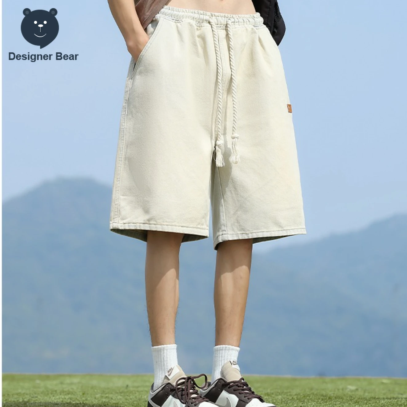 High Quality Men's Summer Denim Shorts Thin Baggy Trendy Knee Length Pants Cotton Drawstring Jeans Shorts Bermuda Jorts Man view 6