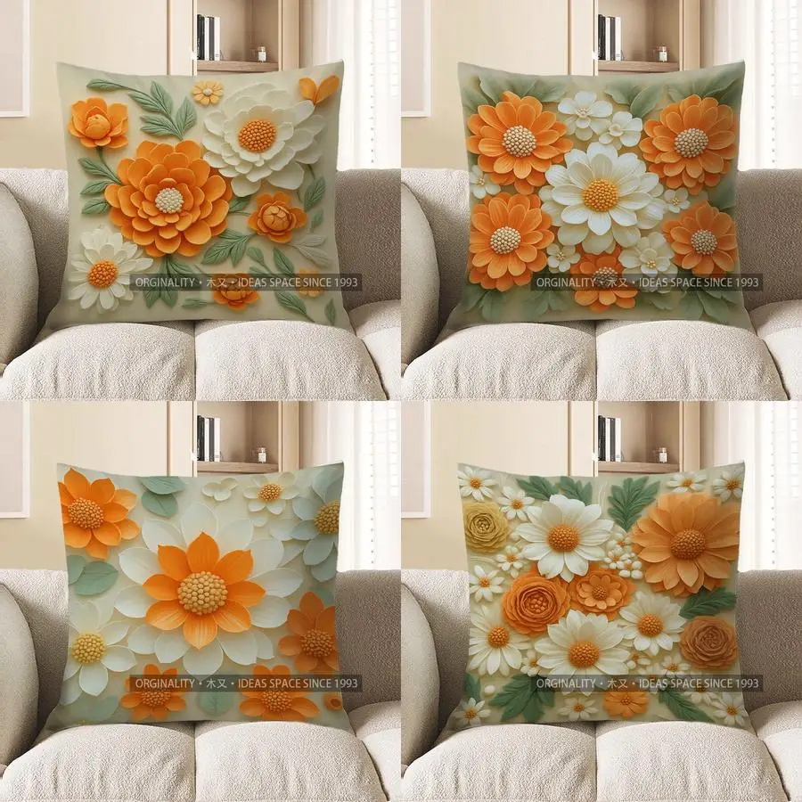

Чехол для подушки с цветочным 2D тиснением для домашнего декора и рисунком оранжевых цветов, подходит для дивана, спальни, автомобиля, наволочки