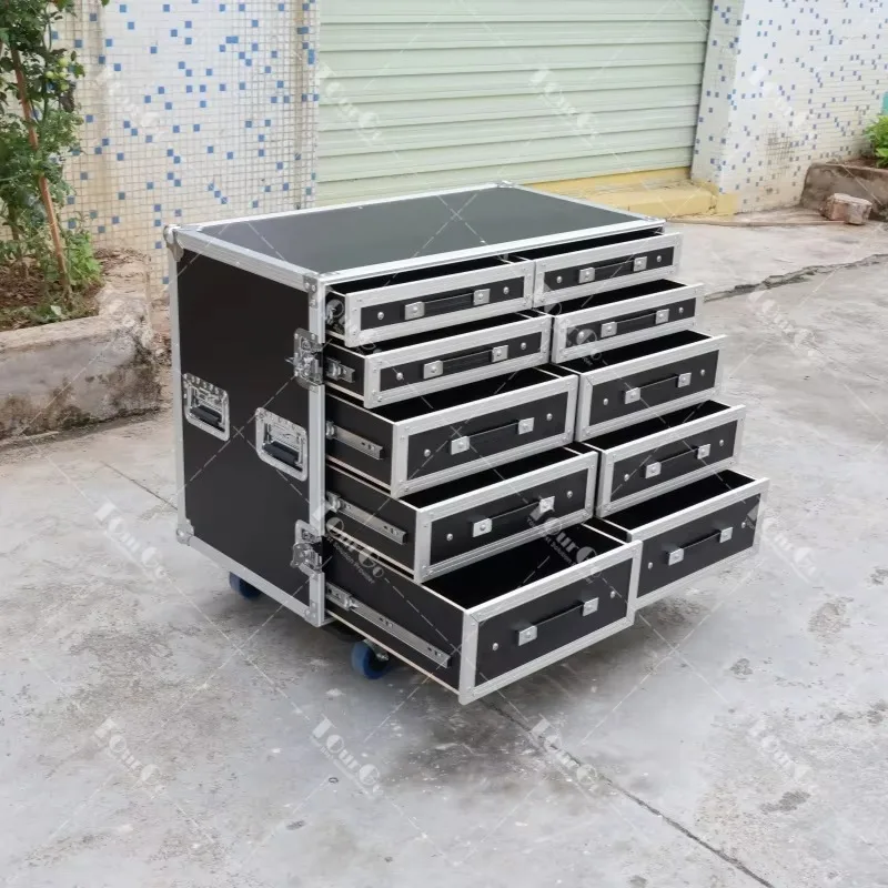 10-Drawers Flight Case Aluminum Alloy Utility Transportation Drawer Case with Table