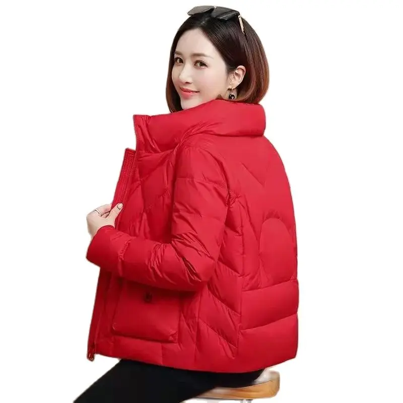 

2023 New Women's Cotton Coat Winter Short Down Jacket Stand Collar Thick Padded Loose Warm Coats Outerwear Female Parkers