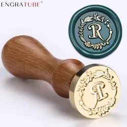 25mm Wreath Letter A-Z Sealing Wax Stamp With Rosewood Handle 26 English Alphabet For DIY Scrapbooking Envelope Card Decoration