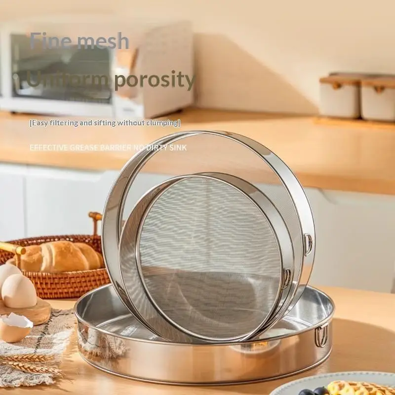 【MA】Round Flour Sieve Stainless Steel 15/20/25/30/35cm Mesh Flour Sifter Ultra-fine 40/60 Mesh Silver Handhold Strainer Sifters