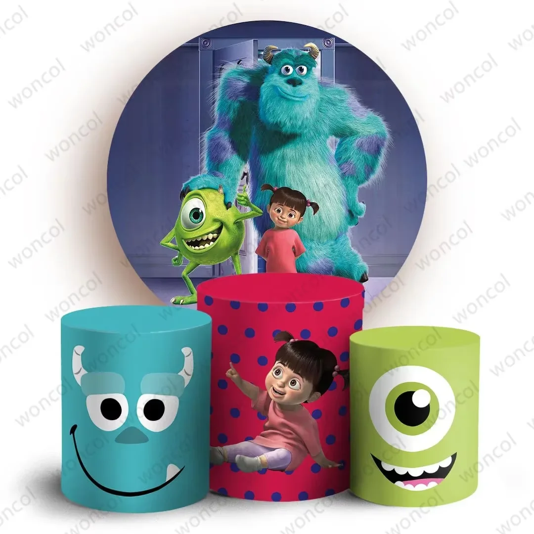 Monsters, Inc. Round Backdrop Monsters, Inc. Birthday Background Mike Wazowski James P. Sullivan Boo Cylinder Cover Decor Prop