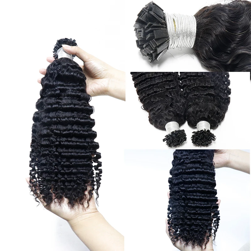 3B 3C Afro Kinky Curly K Tip Microlinks Hair Extensions Human Hair Brazilian Virgin Hair I Tip Human Flat Fusion Hair Extensions