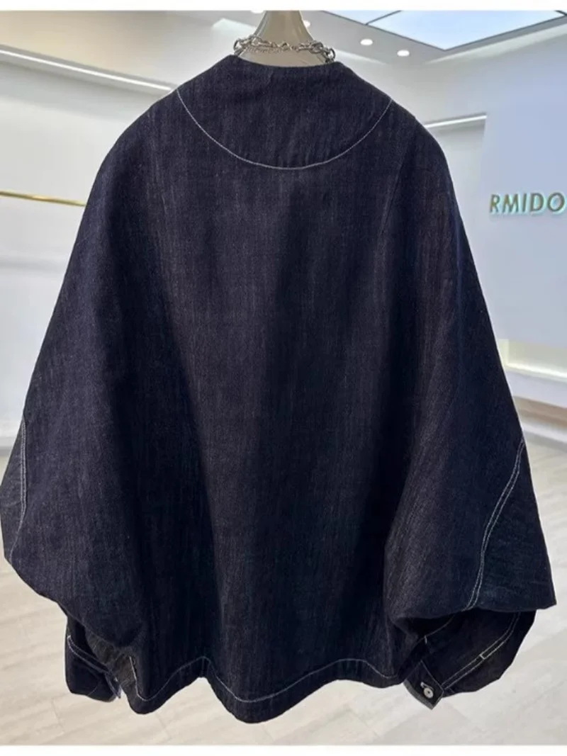 2025 Autumn Korean Coat Loose Casual High-End Bat Sleeve V-Neck Denim Jacket Top Short For Women Outerwear w707