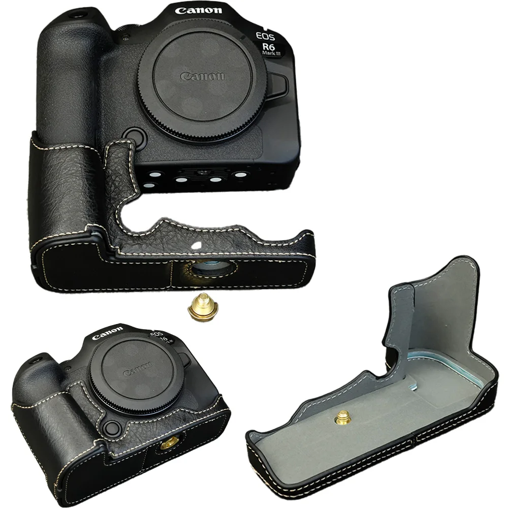 Twarda torba na aparat z PU skóry, osłona na pół korpusu, dolna obudowa do Canon EOS R5 R6 R6II R6III — zdjęcie produktu 5