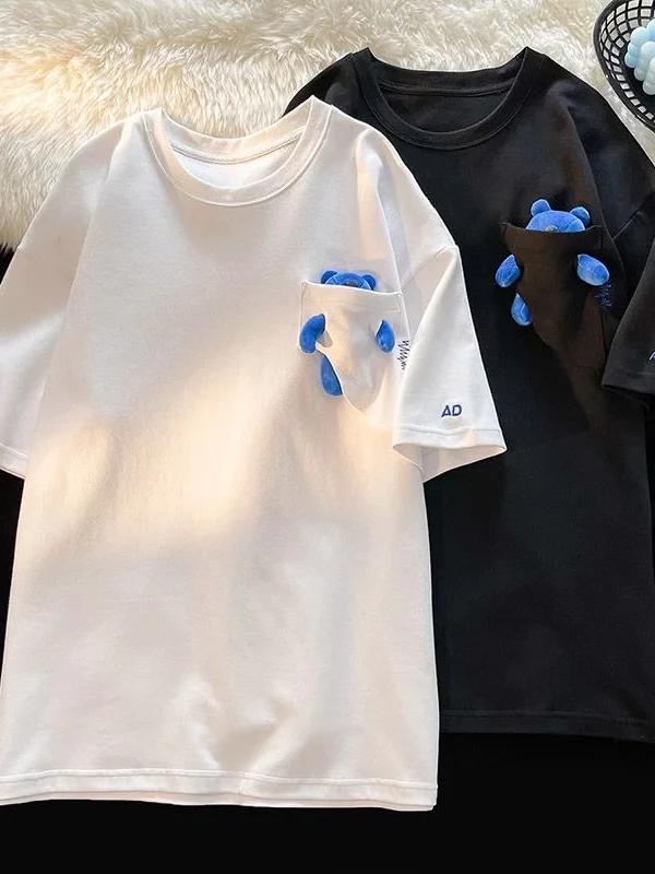 

Мужская летняя футболка оверсайз из чистого хлопка 300 г/м², свободного кроя, универсальная, модная, в стиле Bear Plu