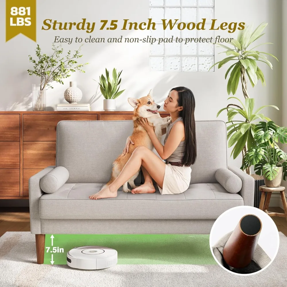 Compacte loveseat-bank met massief houten poten voor kleine ruimtes, ideaal voor woonkamer en slaapkamer, eenvoudige montage bank