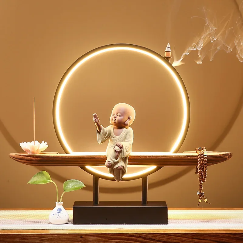 

backflow incense burner buddha home decor Chinese style zen monk ornament room buddhist altar table