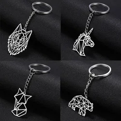 Jeshayuan Fox Tiger Wolf Bear Animal Keychain Stainless Steel Hollow Dog Unicorn Rabbit Men Women Gift Key Chain