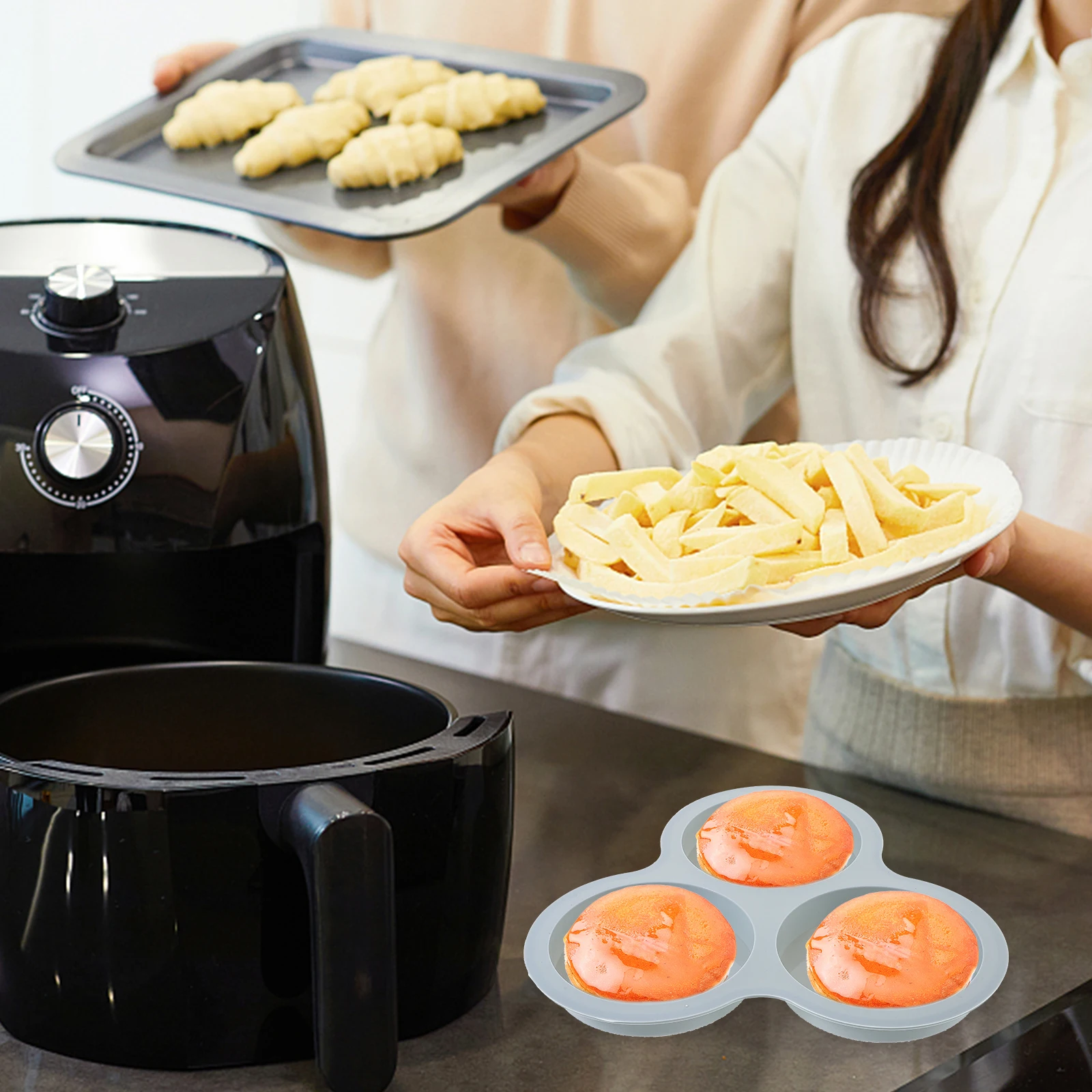 

2 Pcs Air Fryer Egg Mold Silicone Cake Muffin Pan Nonstick Baking Dessert Tool Blue Easy Clean Portable Home Use